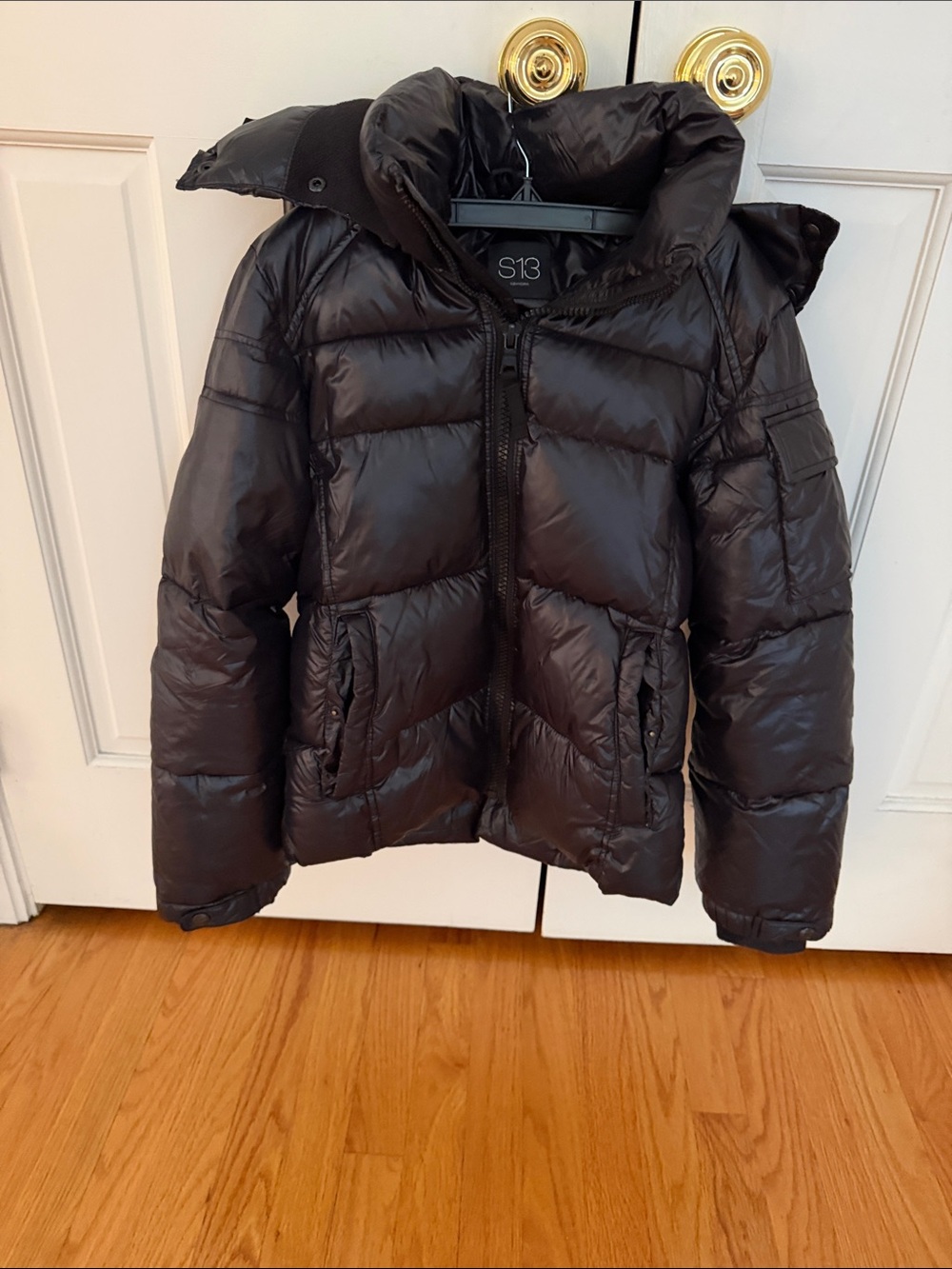 S13 Kids Black Puffer Jacket with Hooded Collar